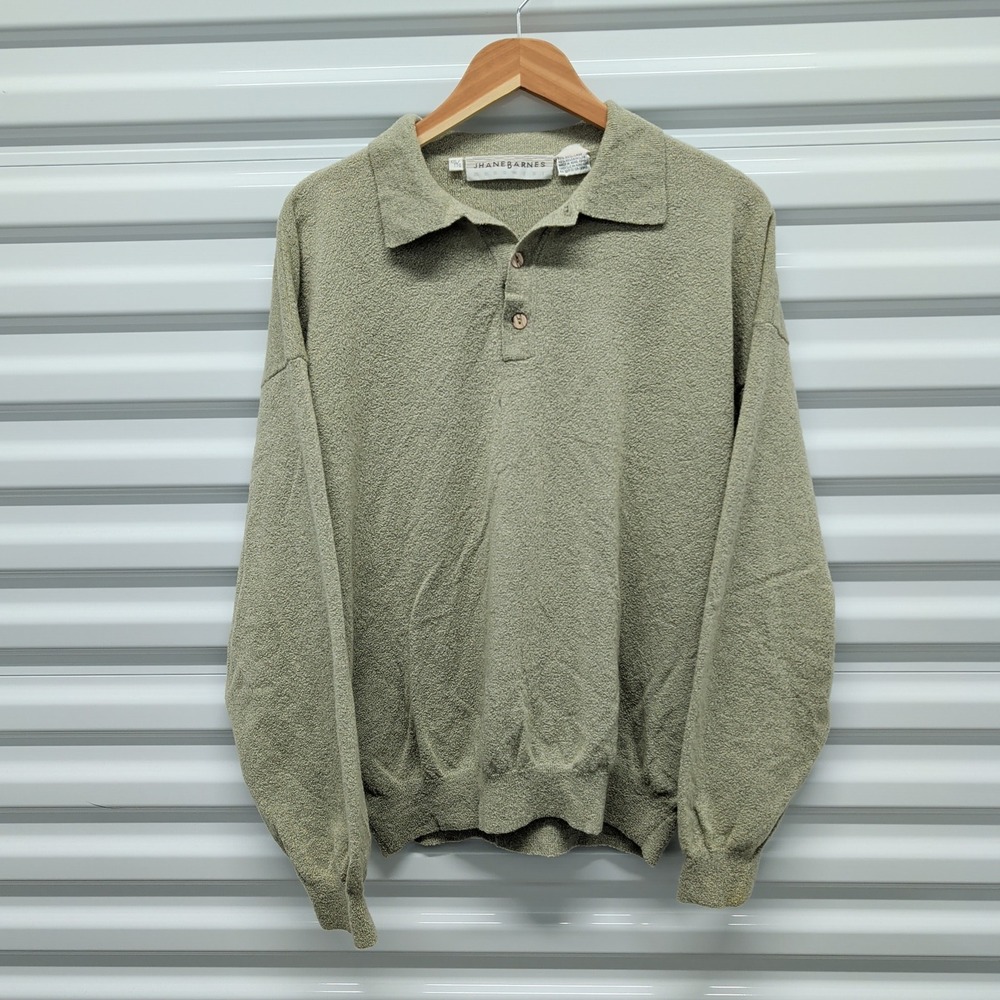 Jhane Barnes Polo Sweater Size XXL Mens Sage Green Wool Blend Textured Knit P-13
